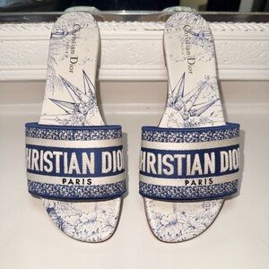 Christian Dior Blue and White Logo Slides 💜SOLD💜